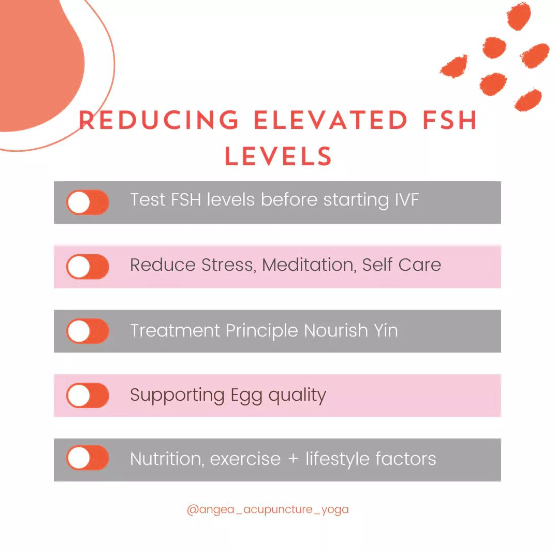 Educational infographic explaining ways to support healthy FSH levels for fertility, ovarian reserve, and reproductive health.