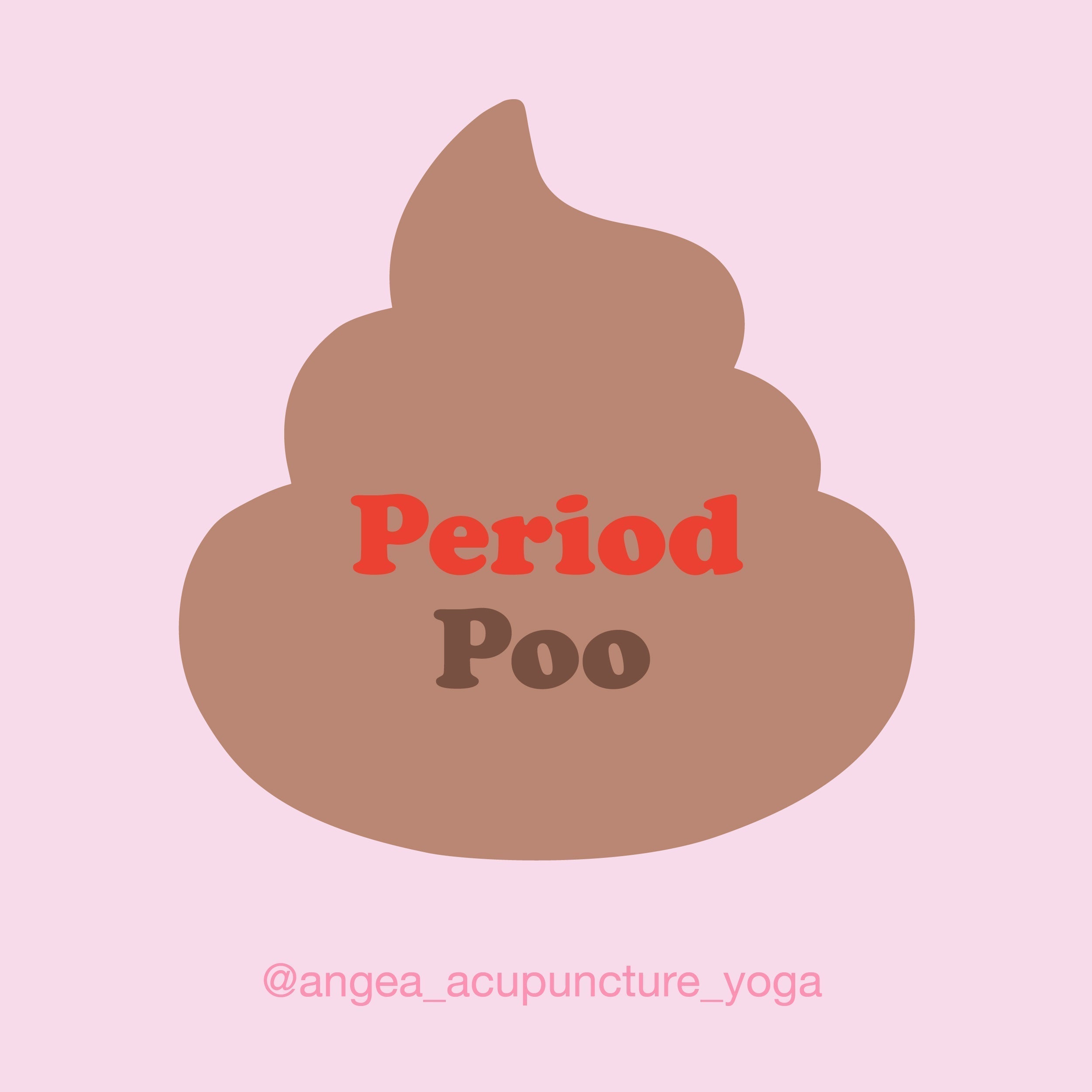 Educational infographic explaining period poo, digestive changes during menstruation, hormones, and women's health.