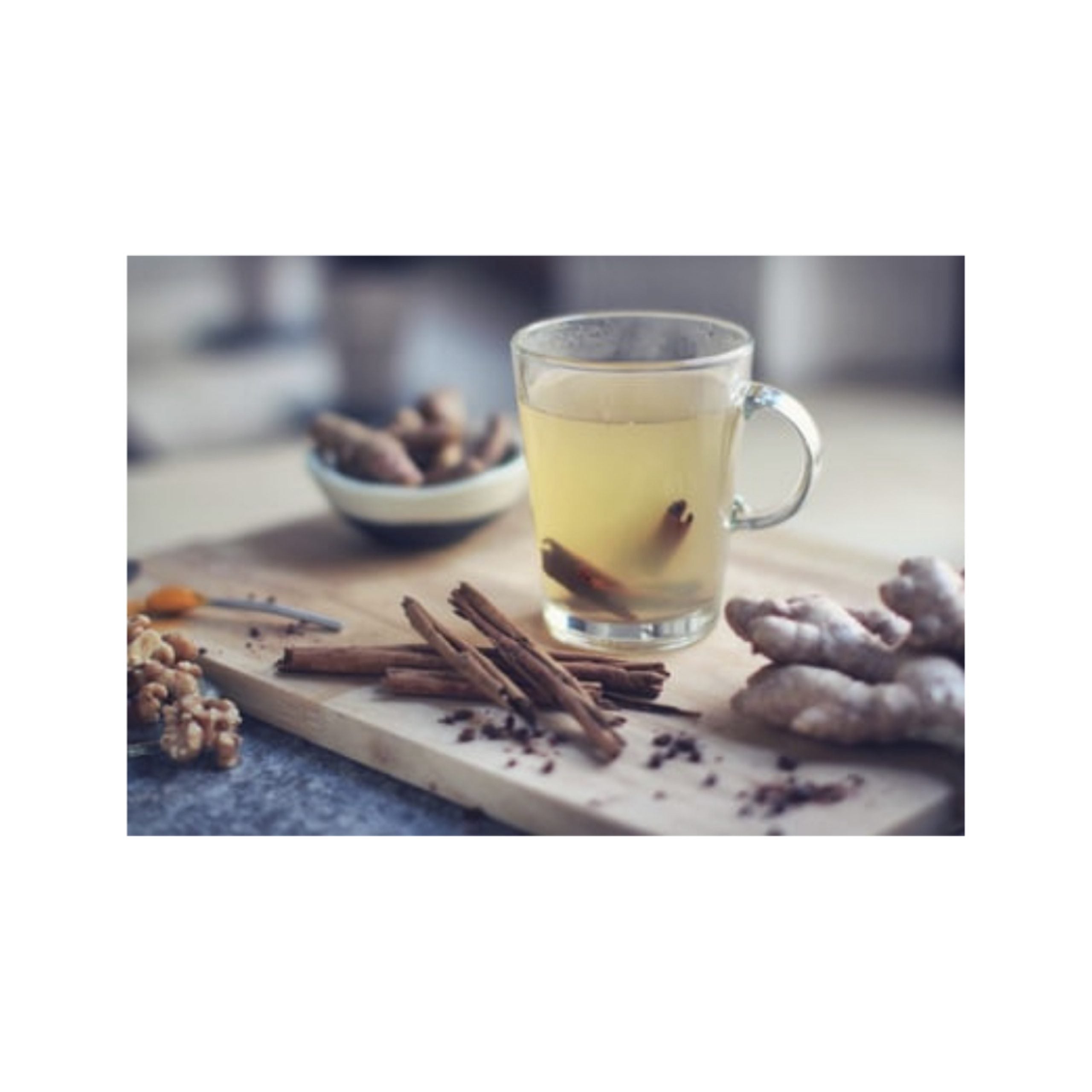 Living with the Seasons Autumn Edition featuring a warming ginger herbal tea with cinnamon and spices to support lung health, immunity, and seasonal wellness in Traditional Chinese Medicine.