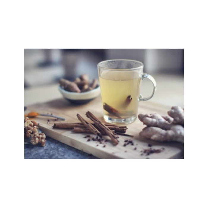 Living with the Seasons Autumn Edition featuring a warming ginger herbal tea with cinnamon and spices to support lung health, immunity, and seasonal wellness in Traditional Chinese Medicine.